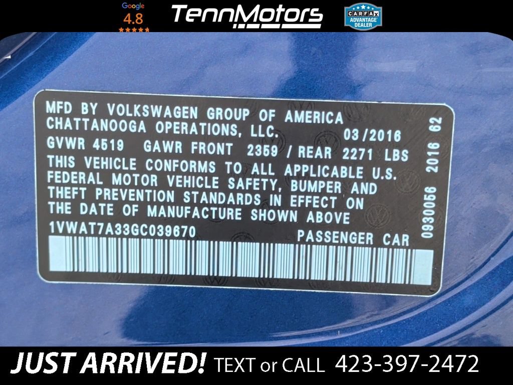 Used 2016 Volkswagen Passat 1.8T S w/ Lighting Package (P06) FWD image 19