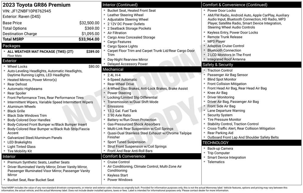 Used 2023 Toyota GR86 Premium w/ ALL Weather Mat Package (TMS) RWD image 11