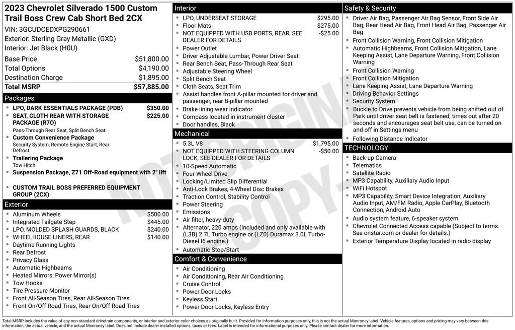 Used 2023 Chevrolet Silverado 1500 Custom Trail Boss w/ LPO, Dark Essentials Package AWD/4WD image 5