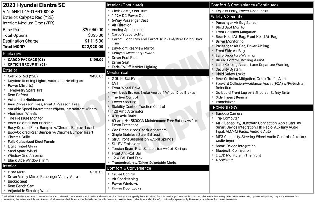 Used 2023 Hyundai Elantra SE w/ Cargo Package FWD image 2