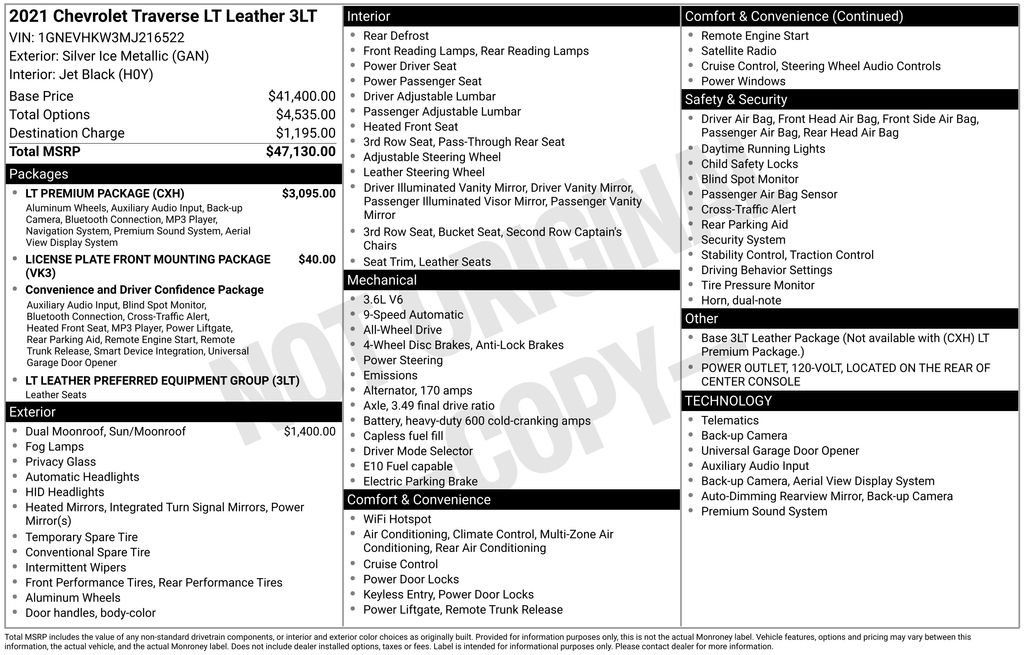 Used 2021 Chevrolet Traverse LT w/ LT Premium Package image 48