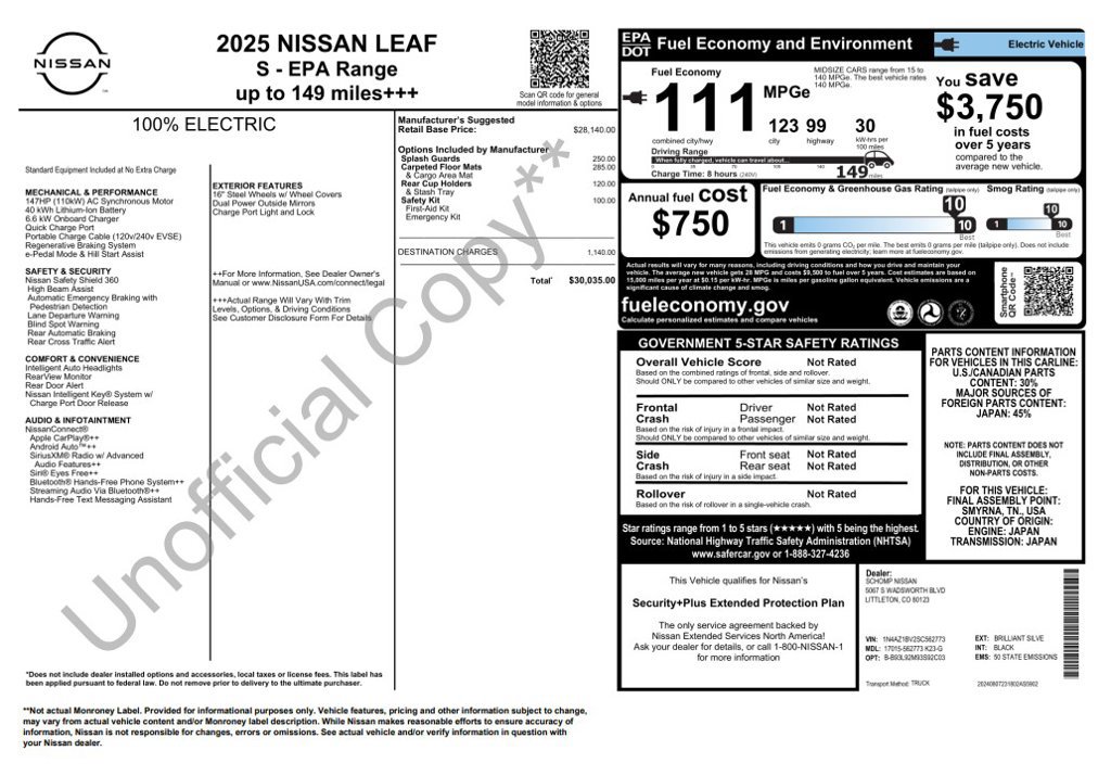 Used 2025 Nissan Leaf S FWD image 3