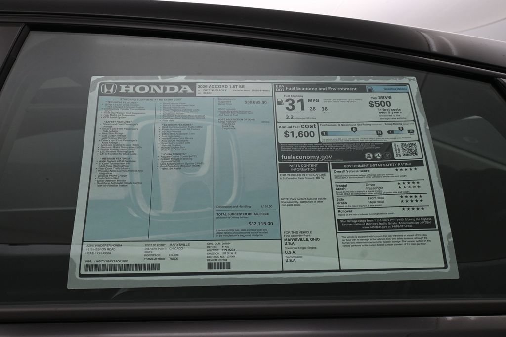 New 2026 Honda Accord SE image 50