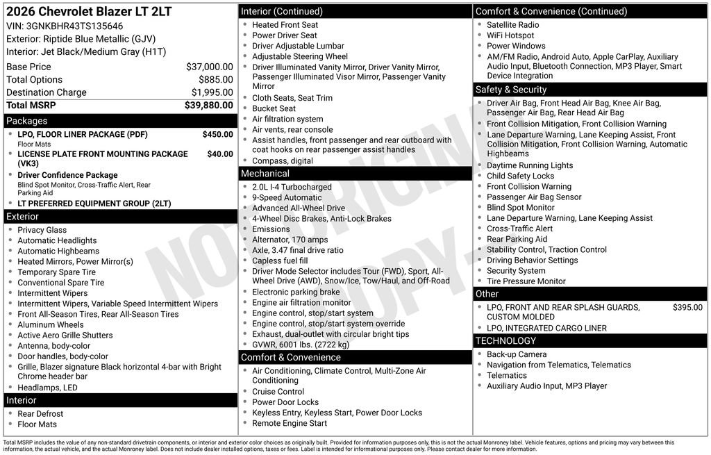 New 2026 Chevrolet Blazer LT w/ LPO, Floor Liner Package image 6