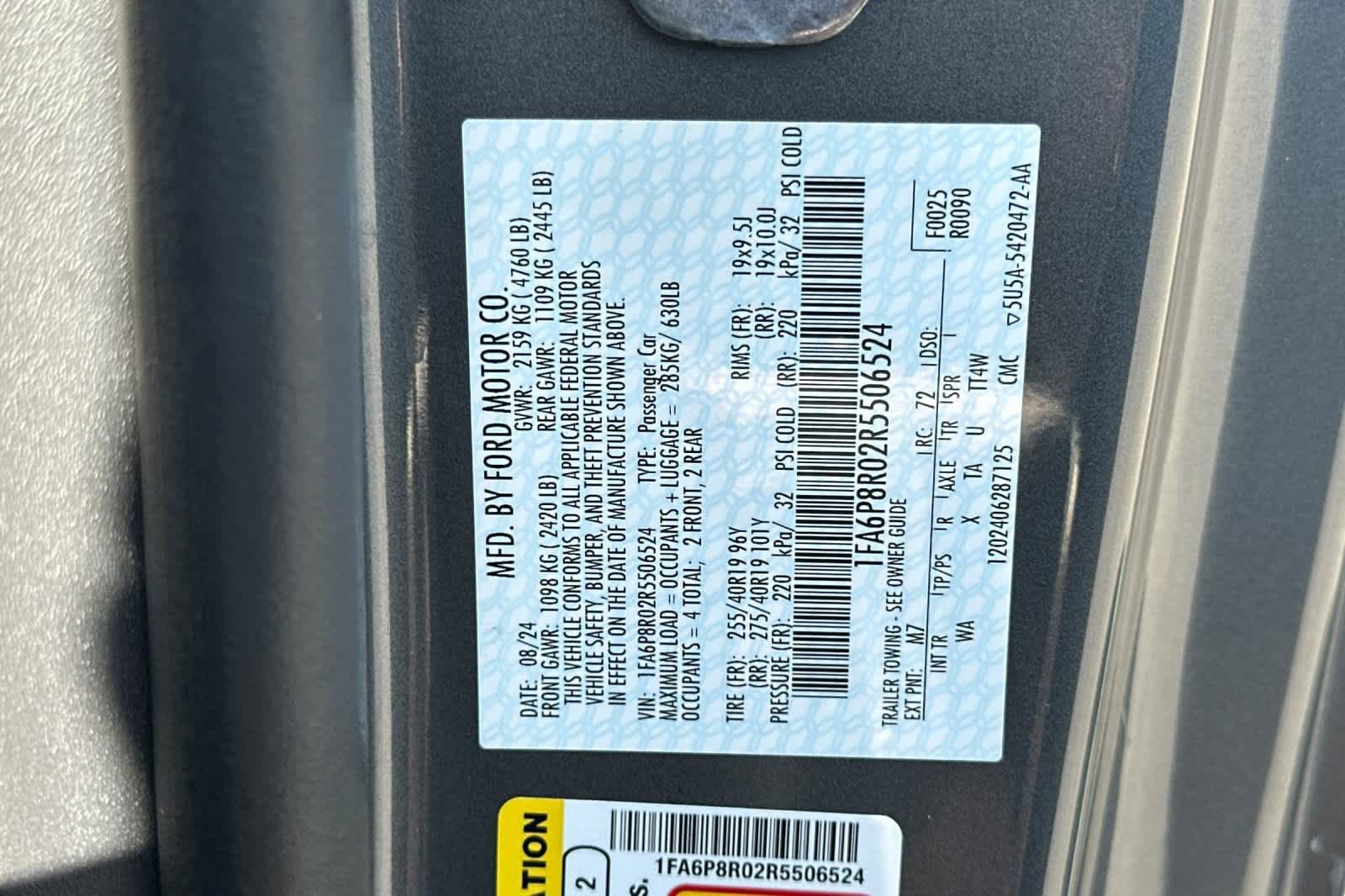Certified 2024 Ford Mustang Dark Horse w/ Security Package RWD image 30