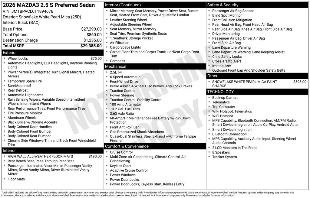 New 2026 MAZDA MAZDA3 2.5 S Sedan w/ Preferred Pkg FWD image 3