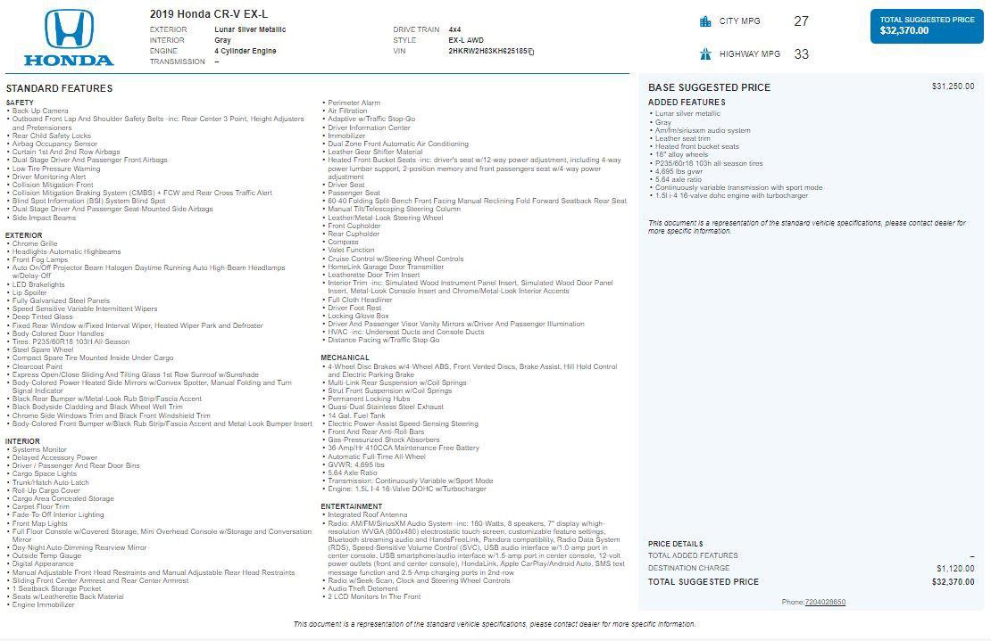 Used 2019 Honda CR-V EX-L image 2