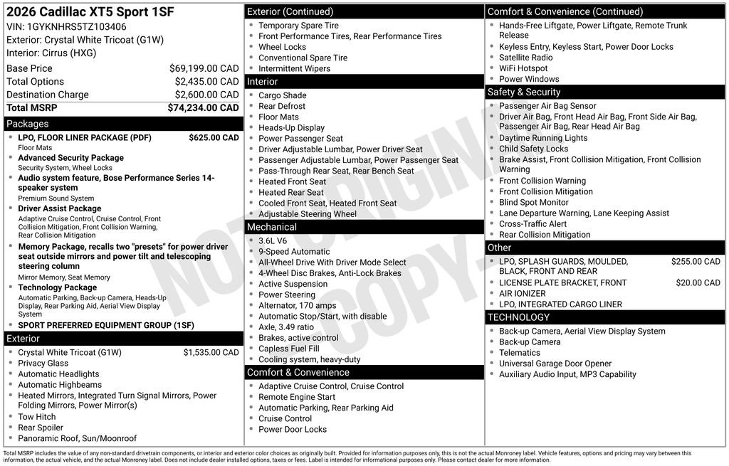 Used 2026 Cadillac XT5 Sportv w/ LPO, Floor Liner Package AWD/4WD image 31