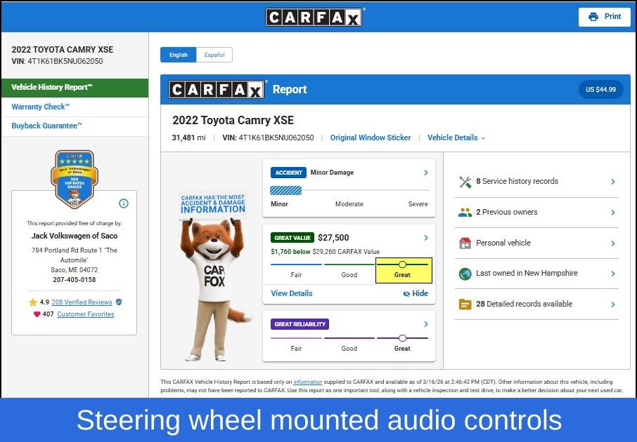 Used 2022 Toyota Camry XSE w/ Navigation Package image 9