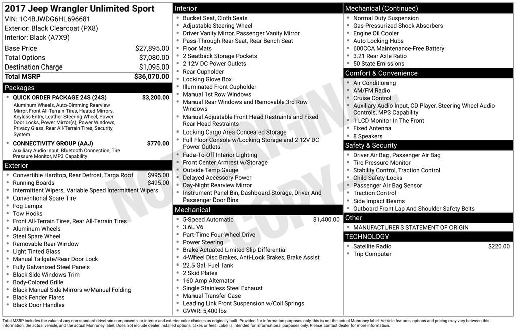 Used 2017 Jeep Wrangler Unlimited Sport w/ Quick Order Package 24S image 6