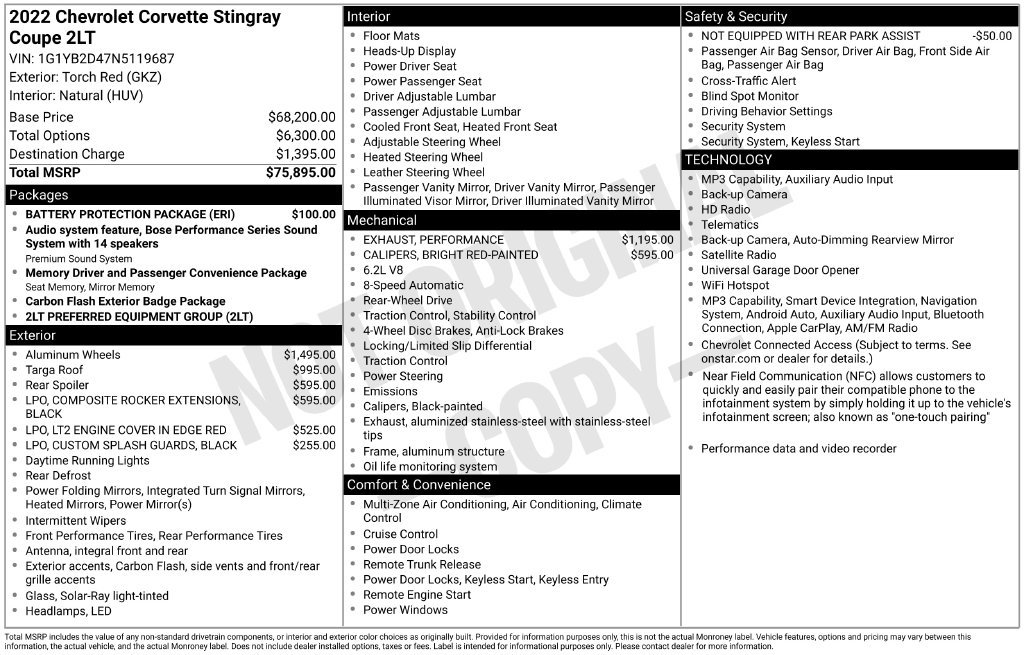 Used 2022 Chevrolet Corvette Stingray Preferred Cpe w/ Battery Protection Package RWD image 3