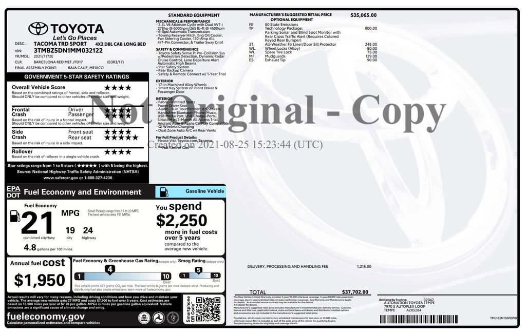 Used 2021 Toyota Tacoma TRD Sport w/ Technology Package image 3