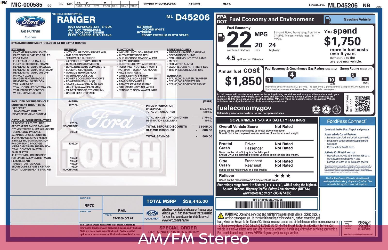 Used 2021 Ford Ranger XLT w/ Equipment Group 301A Mid image 7