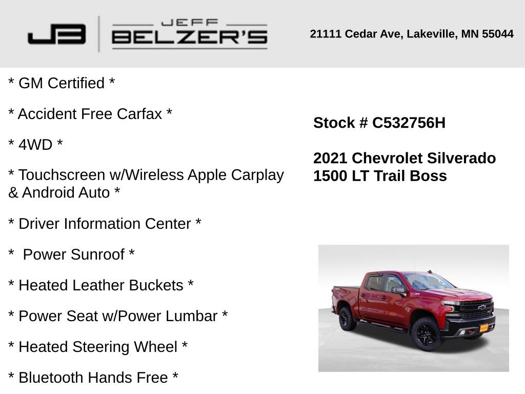 Certified 2021 Chevrolet Silverado 1500 LT Trail Boss w/ Convenience Package II image 2