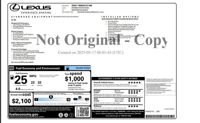 Certified 2025 Lexus ES 350 w/ Premium Package FWD image 3