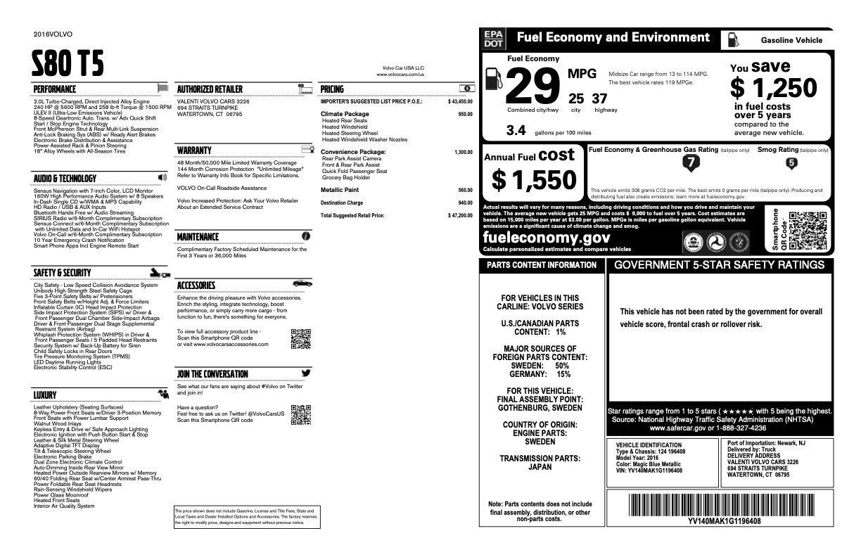 Used 2016 Volvo S80 T5 w/ Convenience Package image 2