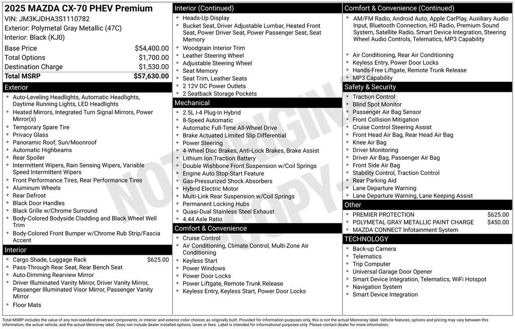 New 2025 MAZDA CX-70 Plug-In Hybrid w/ Premium Pkg image 3