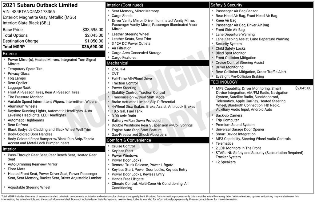 Used 2021 Subaru Outback Limited image 34