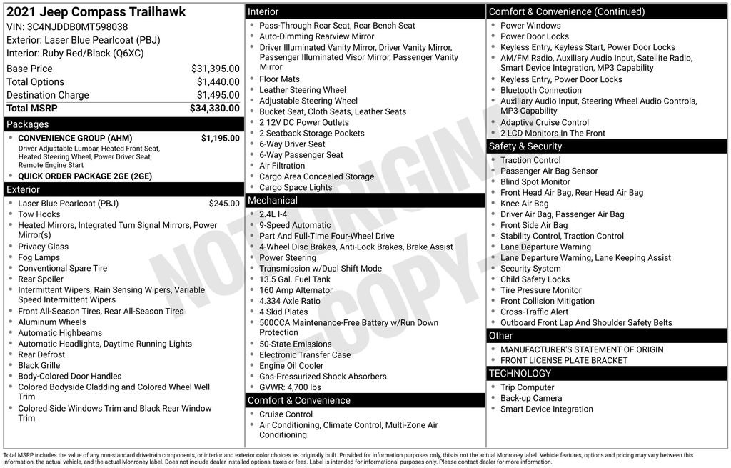 Used 2021 Jeep Compass Trailhawk w/ Convenience Group image 14