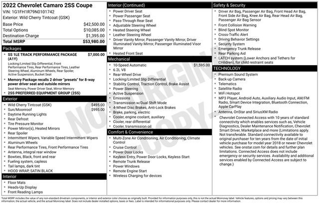 Used 2022 Chevrolet Camaro SS RWD image 64