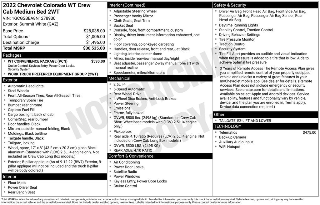 Used 2022 Chevrolet Colorado W/T w/ WT Convenience Package image 6