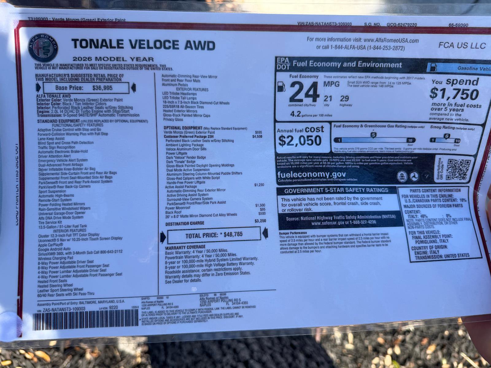 New 2026 Alfa Romeo Tonale Veloce w/ Quick Order Package 23H Volce image 46