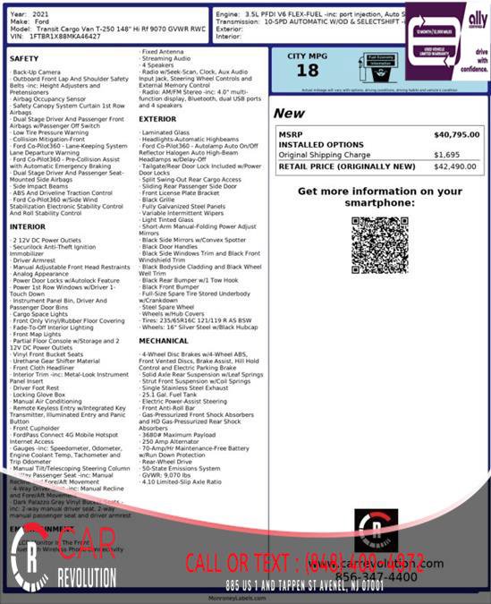 Used 2021 Ford Transit 250 148 High Roof w/ Load Area Protection Package image 10