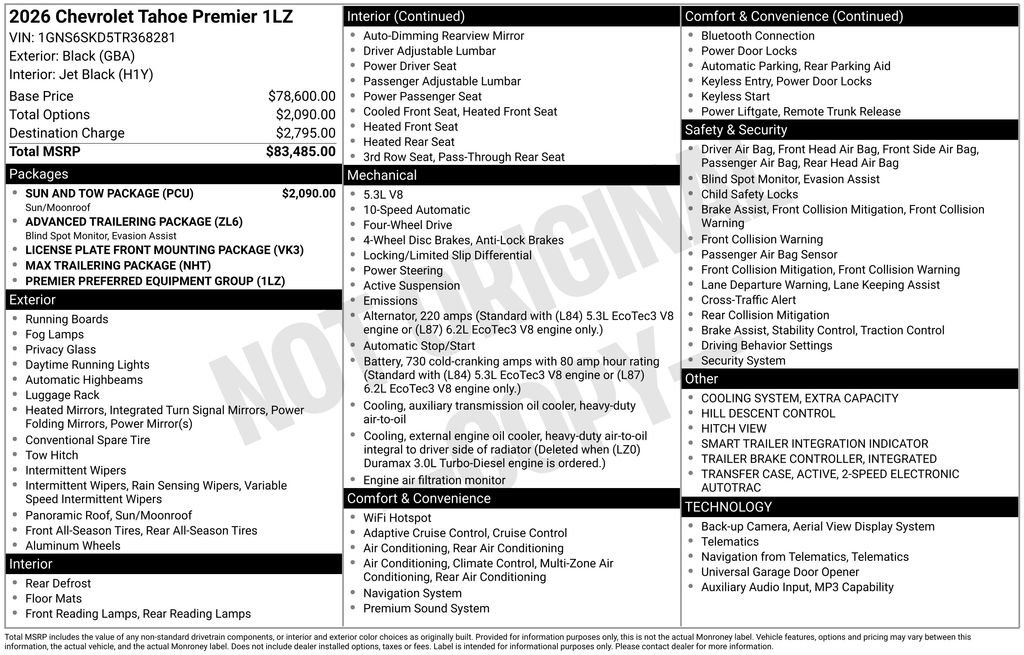 New 2026 Chevrolet Tahoe Premier w/ Sun And Tow Package AWD/4WD image 24
