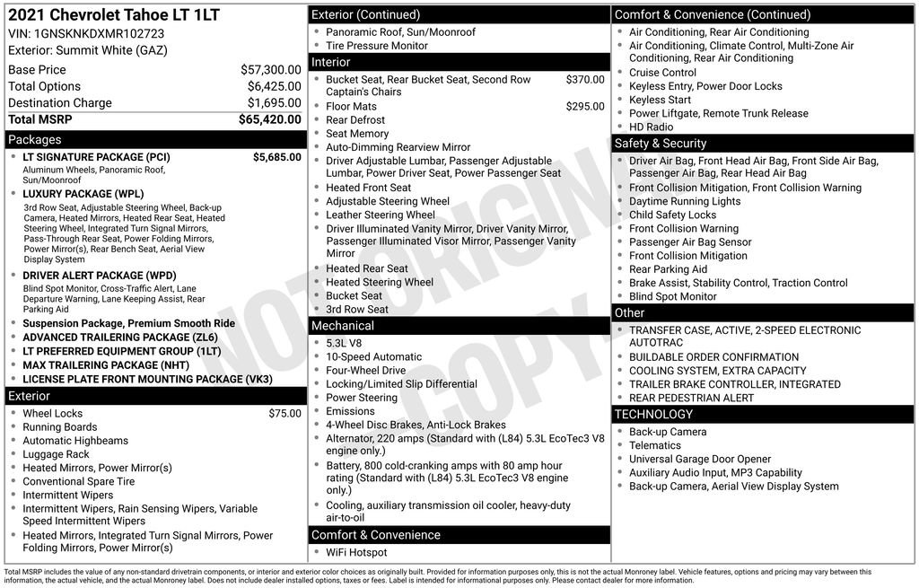 Used 2021 Chevrolet Tahoe LT w/ LT Signature Package AWD/4WD image 2