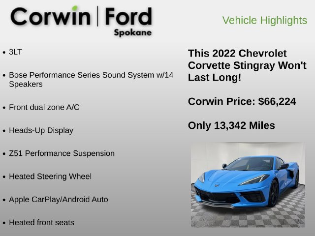 Used 2022 Chevrolet Corvette Stingray Premium Cpe w/ Z51 Performance Package RWD image 12