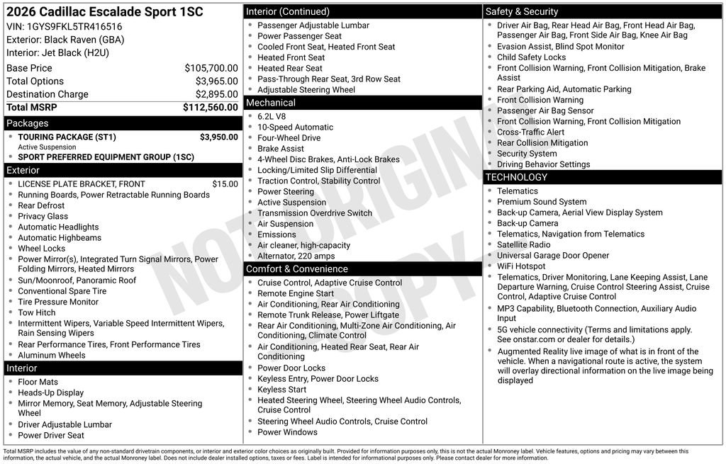 New 2026 Cadillac Escalade Sport w/ Touring Package AWD/4WD image 5
