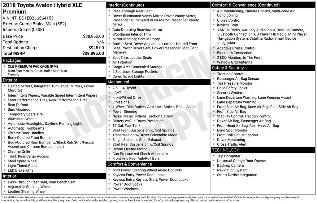 Used 2018 Toyota Avalon XLE Premium image 40