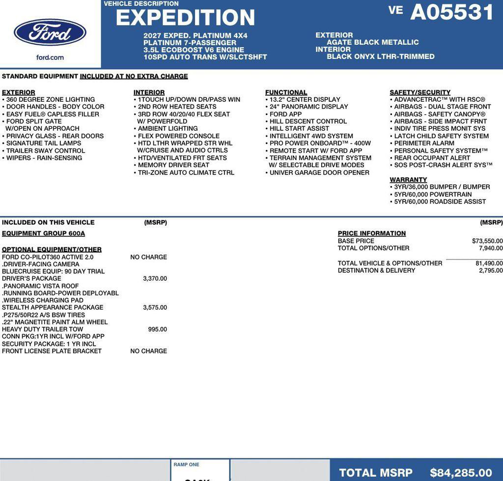 New 2027 Ford Expedition Platinum w/ Stealth Appearance Package AWD/4WD image 2