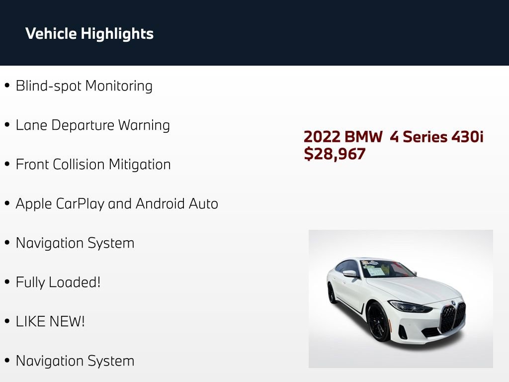 Used 2022 BMW 430i Gran Coupe w/ Premium Package RWD image 4