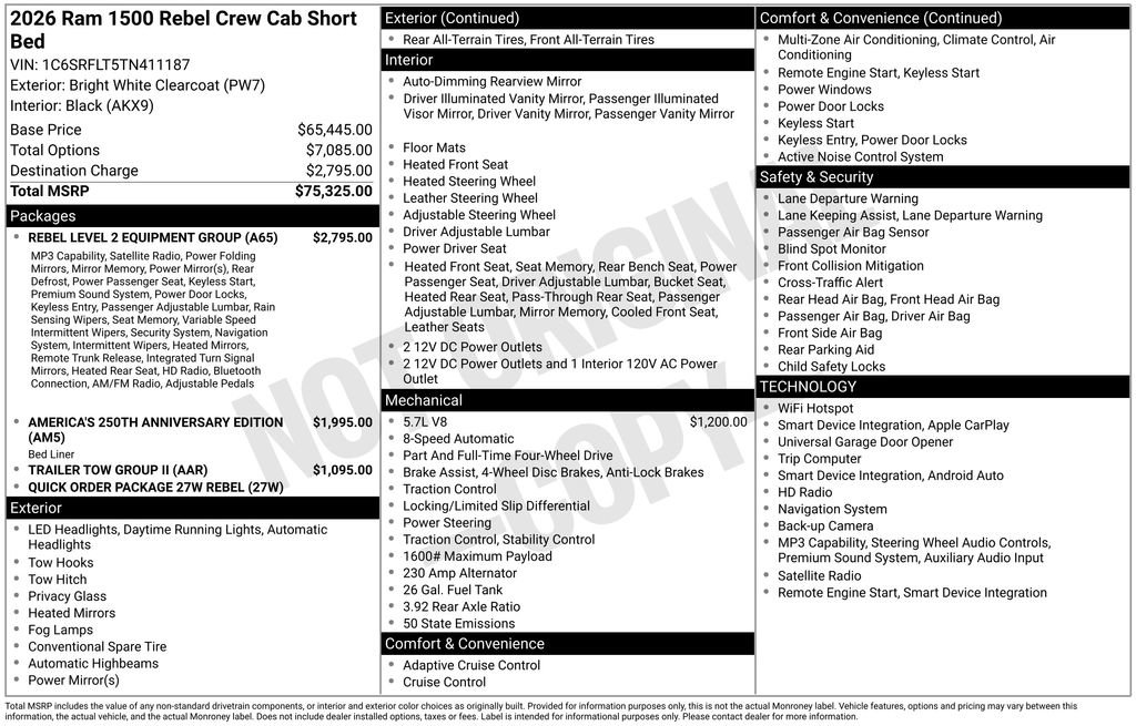 New 2026 RAM 1500 Rebel w/ Rebel Level 2 Equipment Group AWD/4WD image 5