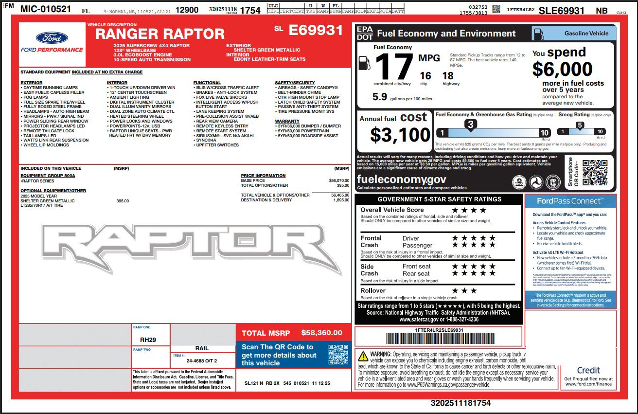 Used 2025 Ford Ranger Raptor AWD/4WD image 9