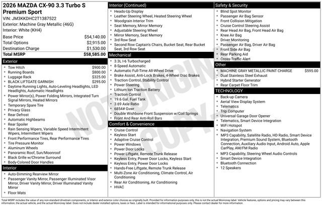 Certified 2026 MAZDA CX-90 3.3 Turbo S w/ Premium Package AWD/4WD image 37
