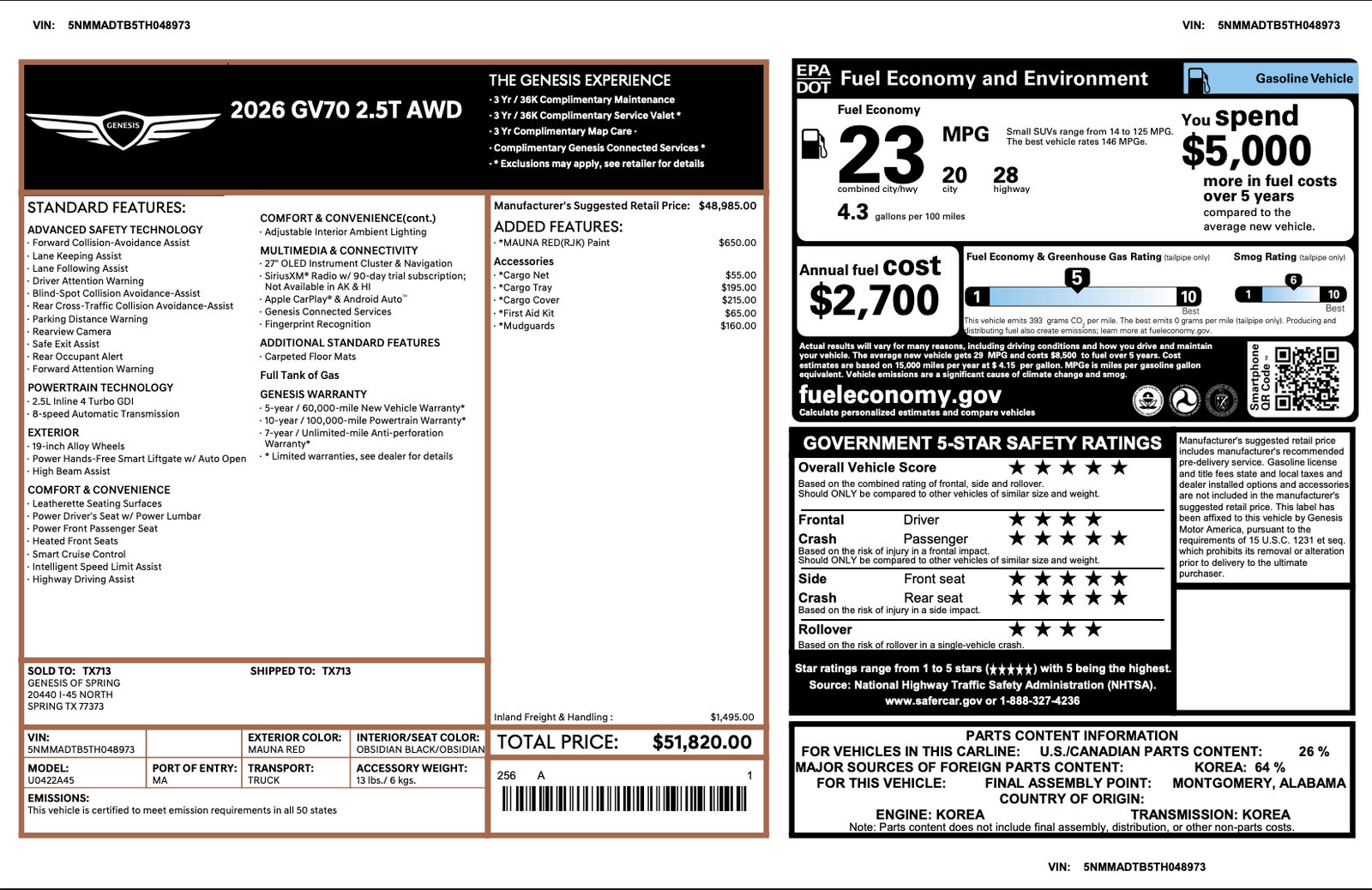 Certified 2026 Genesis GV70 2.5T AWD/4WD image 3
