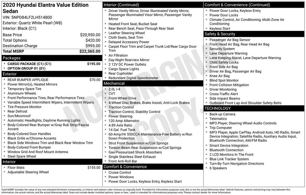 Used 2020 Hyundai Elantra Value Edition w/ Cargo Package (C1) FWD image 6