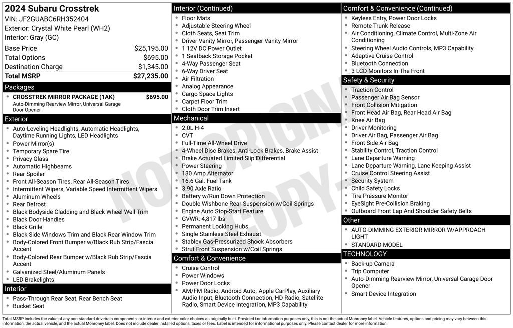 Used 2024 Subaru Crosstrek 2.0i w/ Crosstrek Mirror Package image 37