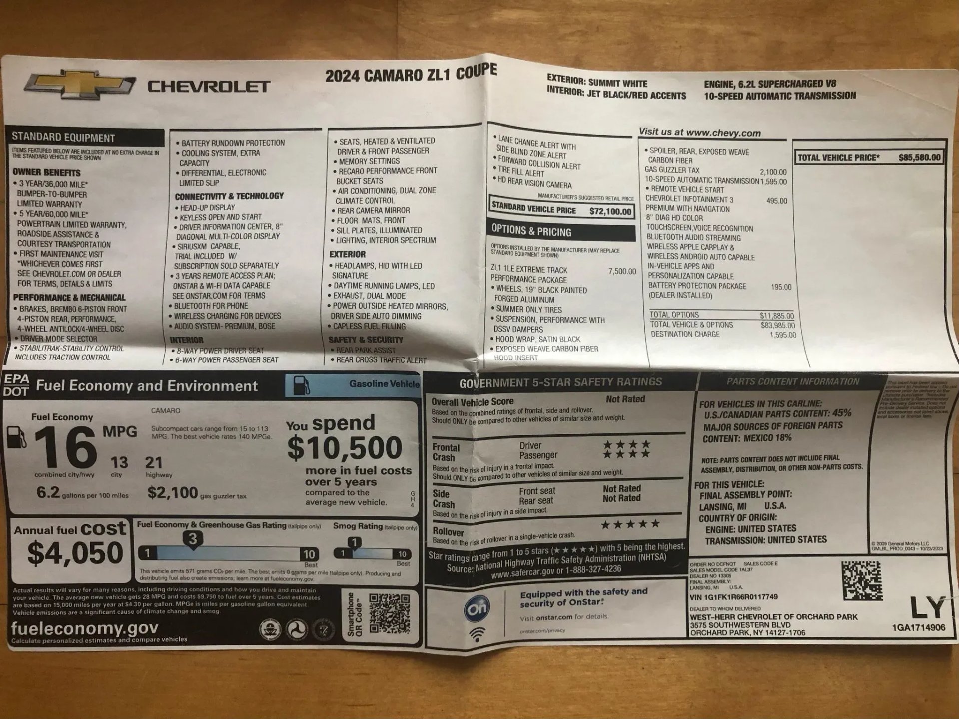Used 2024 Chevrolet Camaro ZL1 RWD image 38