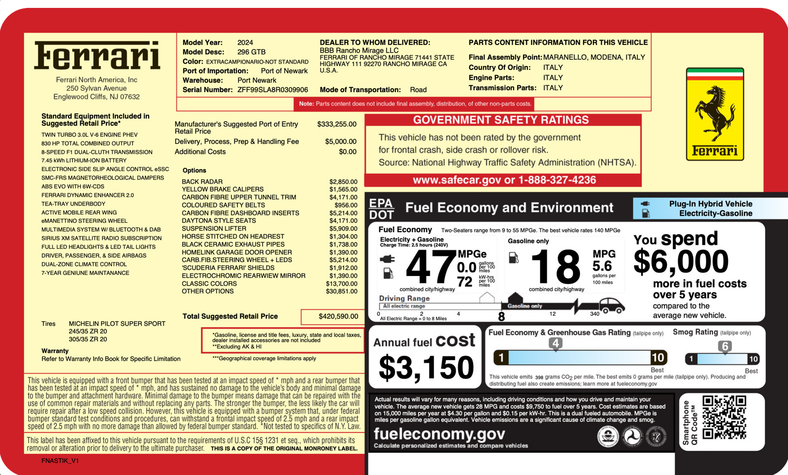 Certified 2024 Ferrari 296 GTB RWD image 41