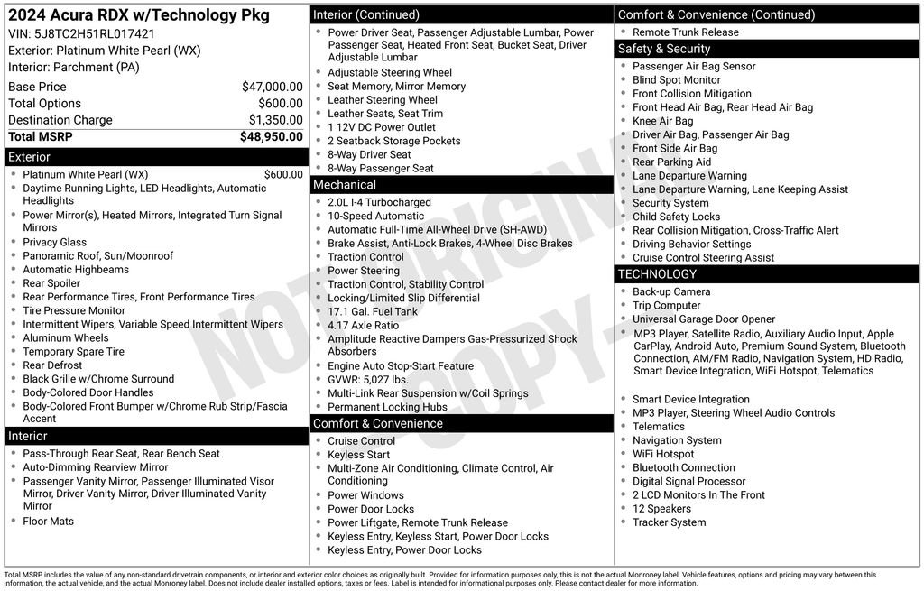 Certified 2024 Acura RDX w/ Technology Package AWD/4WD image 4