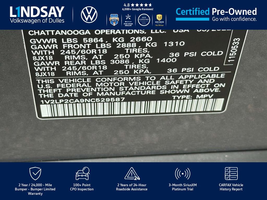 Certified 2022 Volkswagen Atlas SE image 28