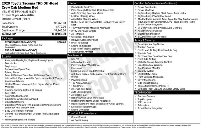 Used 2020 Toyota Tacoma TRD Off-Road w/ Technology Package image 5