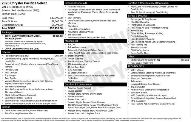 New 2026 Chrysler Pacifica Select AWD/4WD image 48