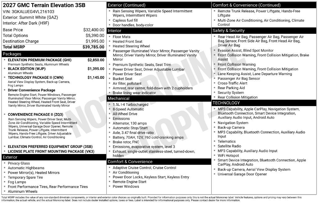New 2027 GMC Terrain Elevation w/ Elevation Premium Package AWD/4WD image 2