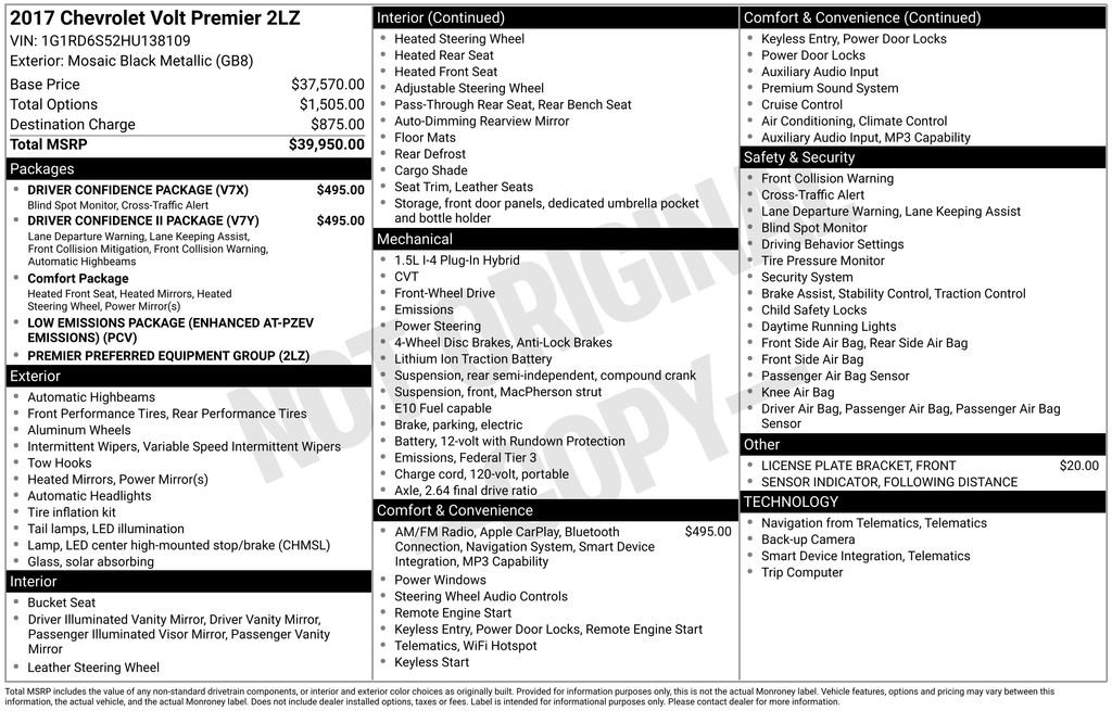 Used 2017 Chevrolet Volt Premier w/ Driver Confidence II Package FWD image 15
