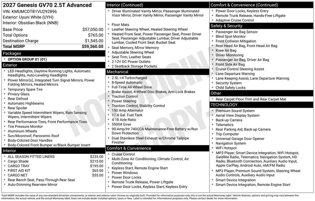 New 2027 Genesis GV70 2.5T Advanced AWD/4WD image 8