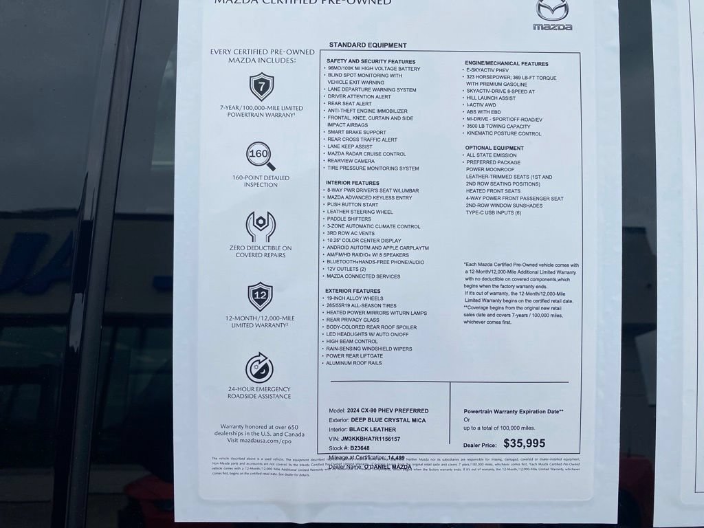 Certified 2024 MAZDA CX-90 Plug-In Hybrid w/ Preferred AWD/4WD image 28